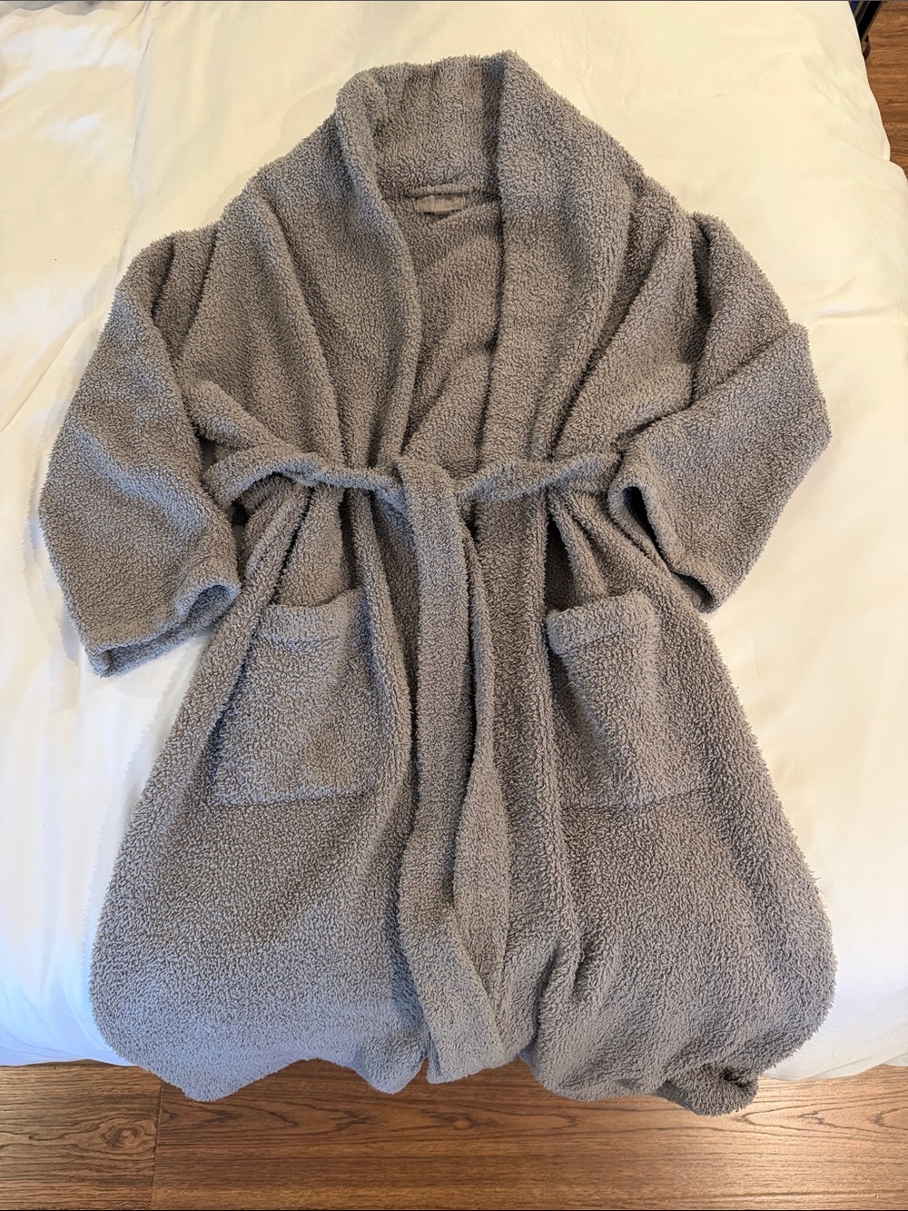 Barefoot Dreams Plush Gray Sherpa Robe with Belt